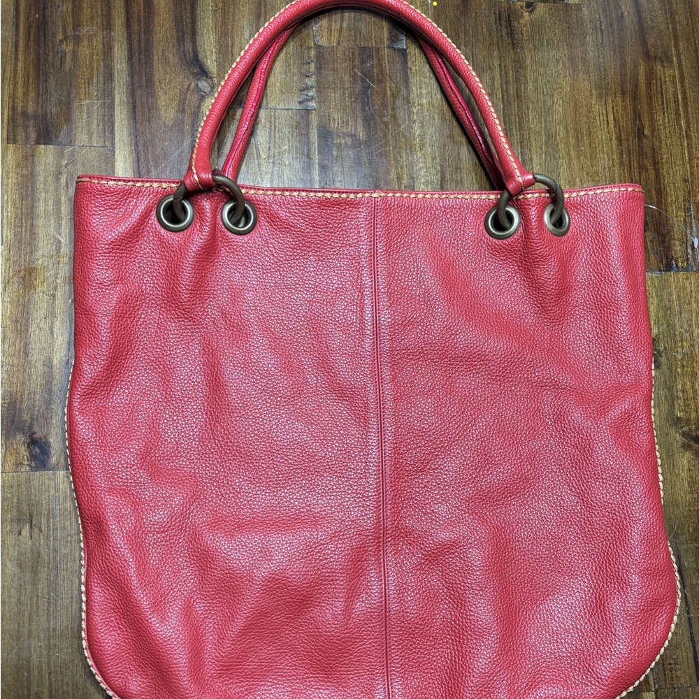 Plinio Visiona Italian Red Leather Tote Bag